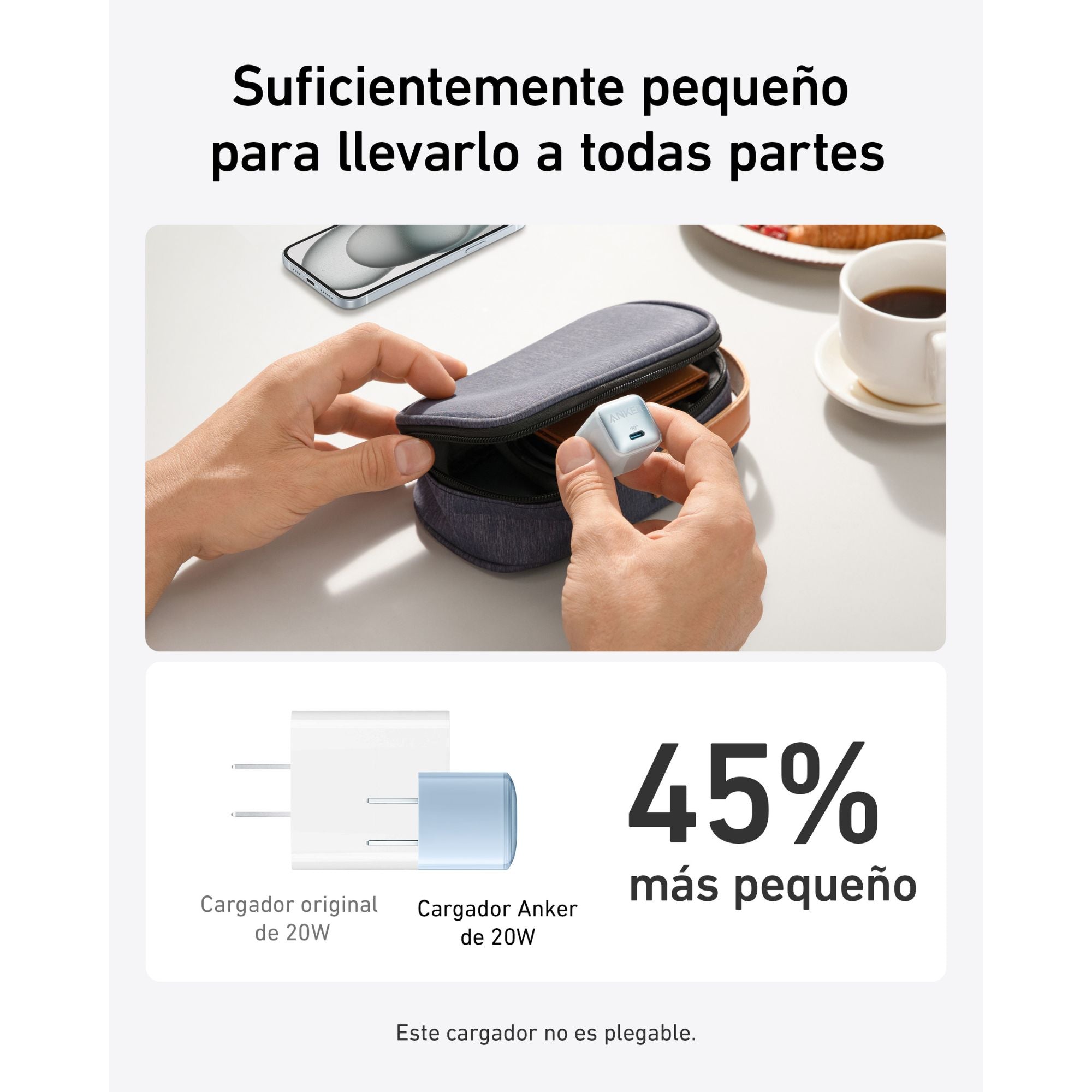 Cargador Anker Usb, c 20w Blanco Carga Rápida Compacto