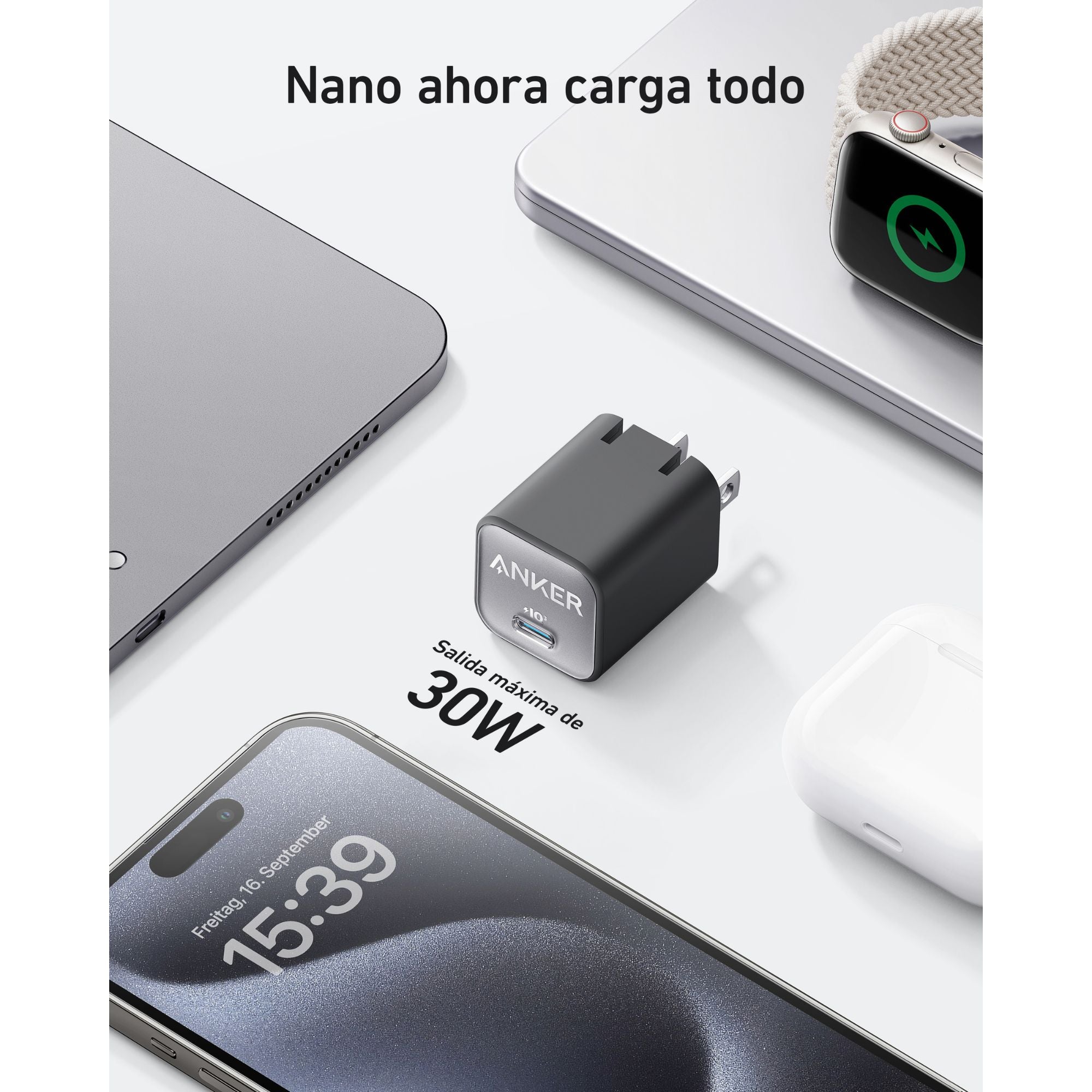 Cargador Anker Usb C Pared Negro 30w Rápido Tipo C Negro