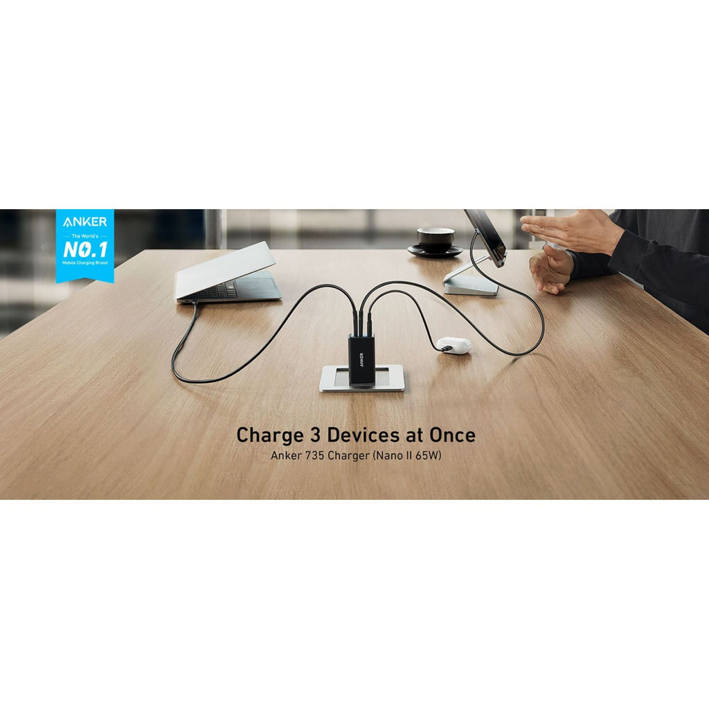 Cargador de Pared Anker 65w Carga Rapida 2 Usb Tipo C Y 1 Tipo A Plateado