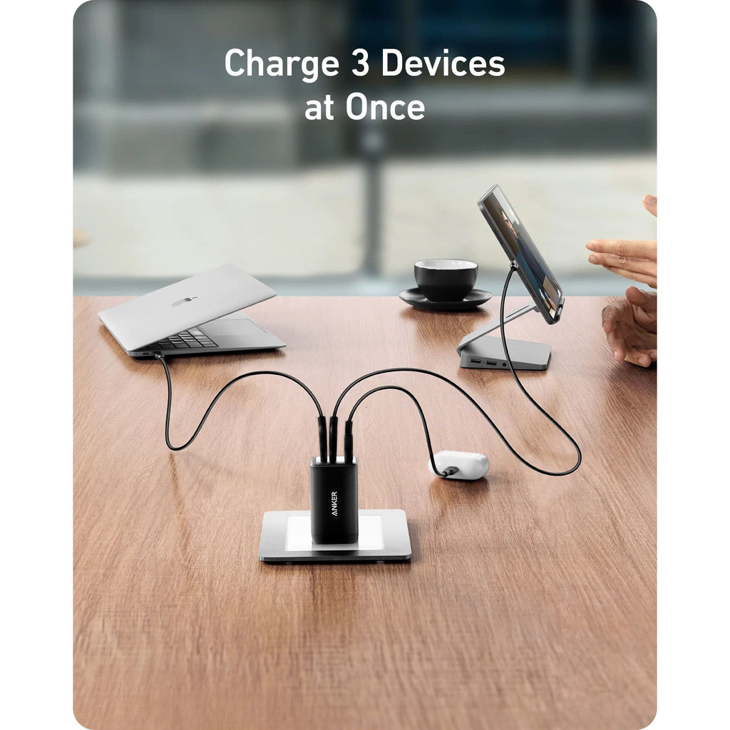 Cargador de Pared Anker 65w Carga Rapida 2 Usb Tipo C Y 1 Tipo A Plateado