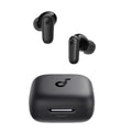 Auriculares inalámbricos Soundcore negros con estuche abierto e indicador LED en vista frontal