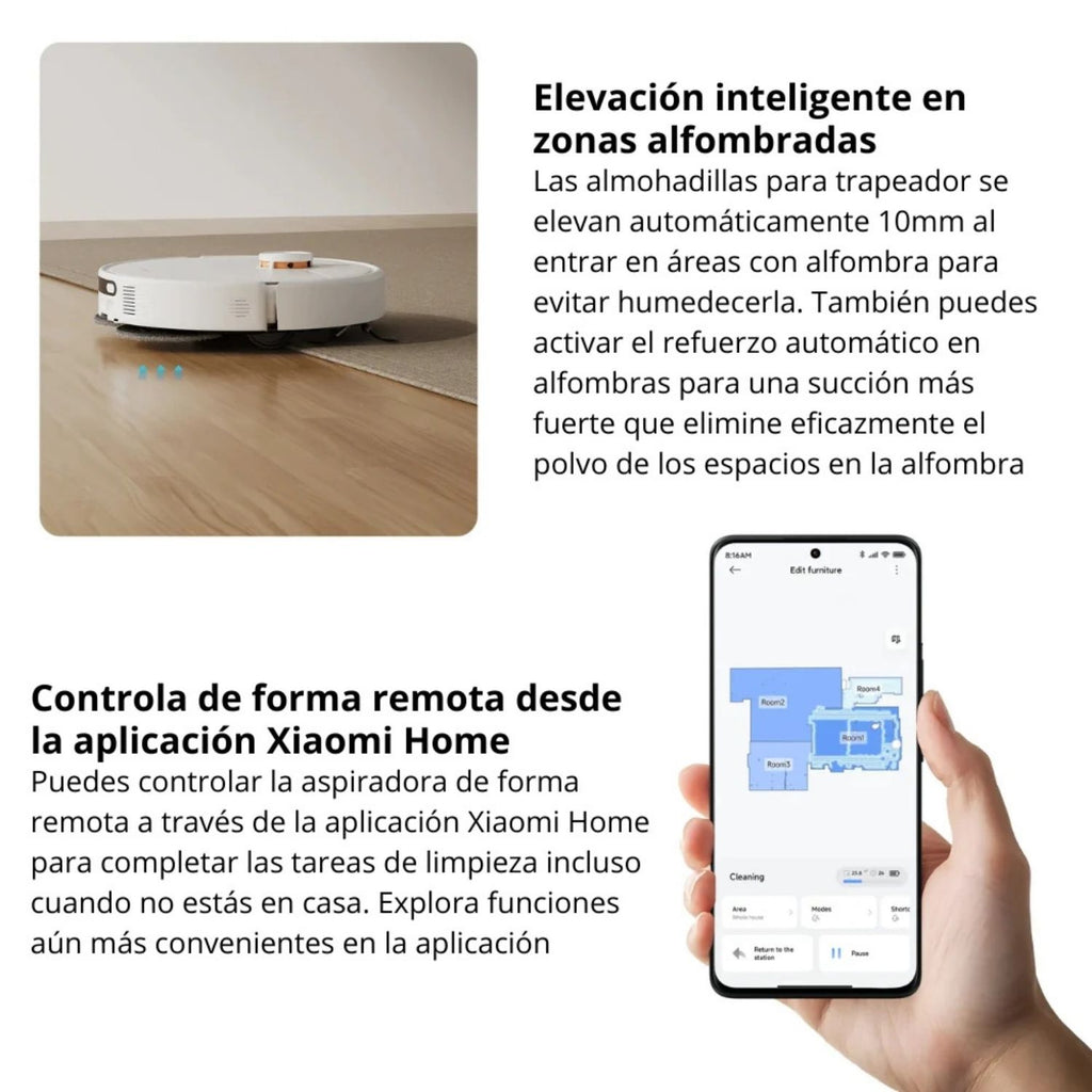 Robot Aspirador Xiaomi H40 10000Pa Anti-Enredos Aspirado y Trapeado Navegacion LDS Bolsa 4L 180 Min