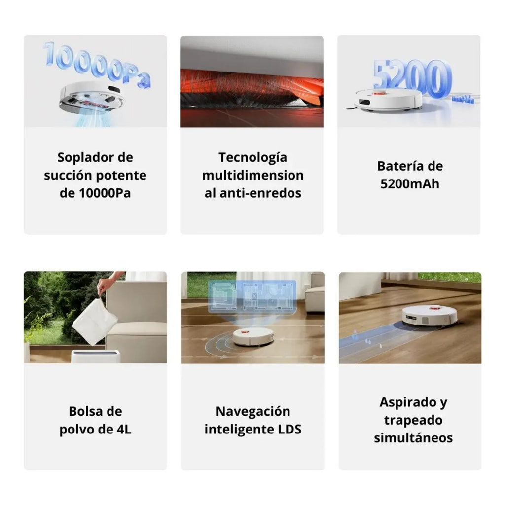 Robot Aspirador Xiaomi H40 10000Pa Anti-Enredos Aspirado y Trapeado Navegacion LDS Bolsa 4L 180 Min