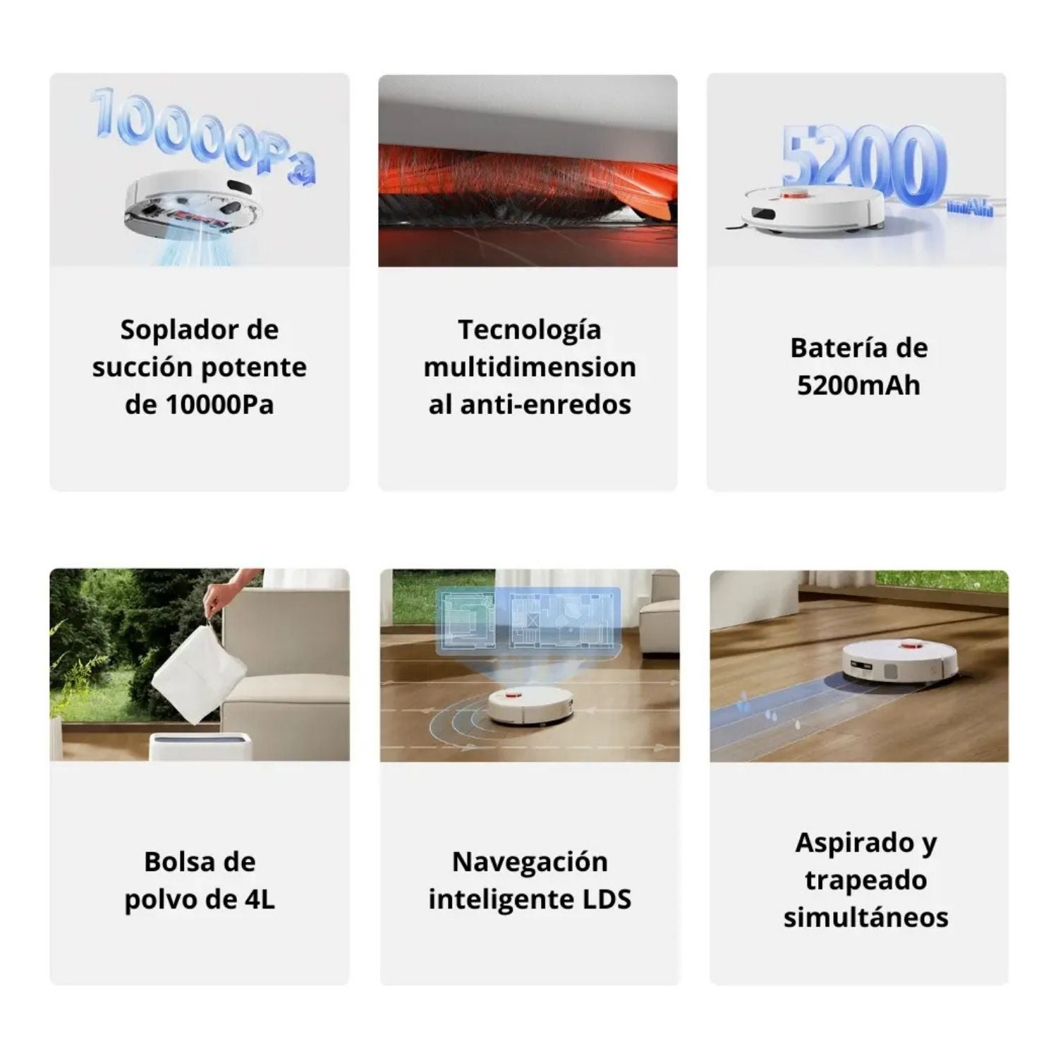 Robot Aspirador Xiaomi H40 10000Pa Anti-Enredos Aspirado y Trapeado Navegacion LDS Bolsa 4L 180 Min