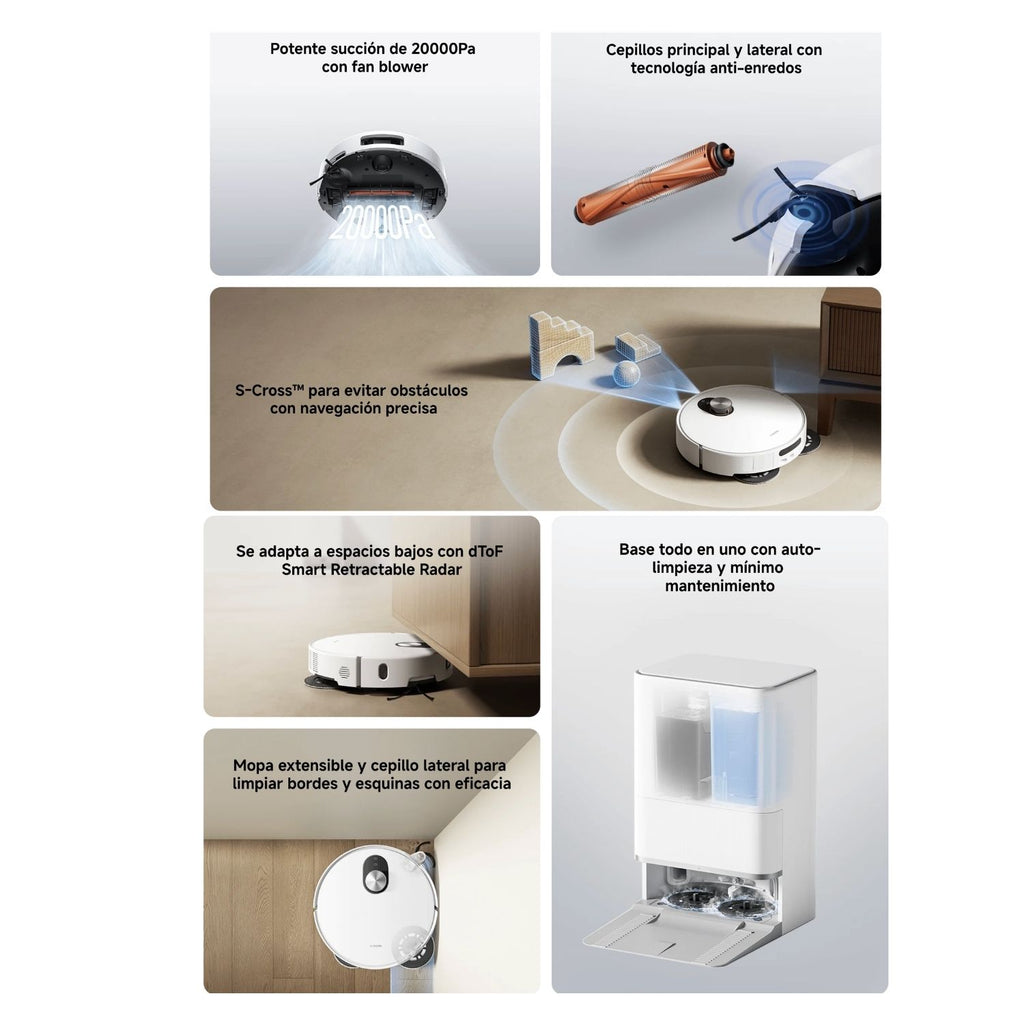 Aspiradora Robot Xiaomi Robot Vacuum 5 20000Pa Radar dToF Retráctil Mopa Extensible Autolavado Agua Caliente 140 Minutos Blanco Original + Accesorio de Regalo