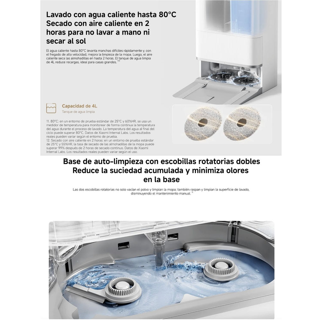 Aspiradora Robot Xiaomi Robot Vacuum 5 20000Pa Radar dToF Retractil Mopa Extensible Autolavado Agua Caliente 140 Minutos Blanco Original + Accesorio de Regalo
