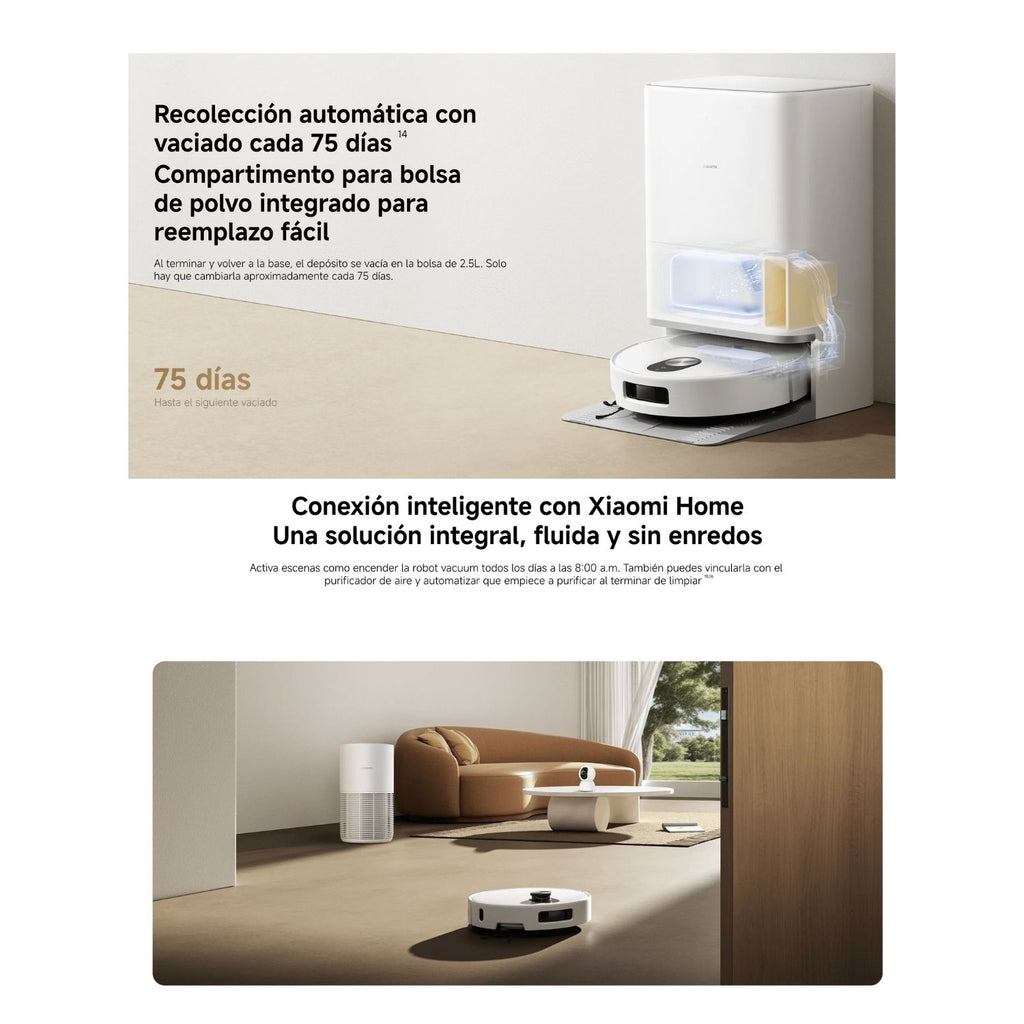 Aspiradora Robot Xiaomi Robot Vacuum 5 20000Pa Radar dToF Retráctil Mopa Extensible Autolavado Agua Caliente 140 Minutos Blanco Original + Accesorio de Regalo