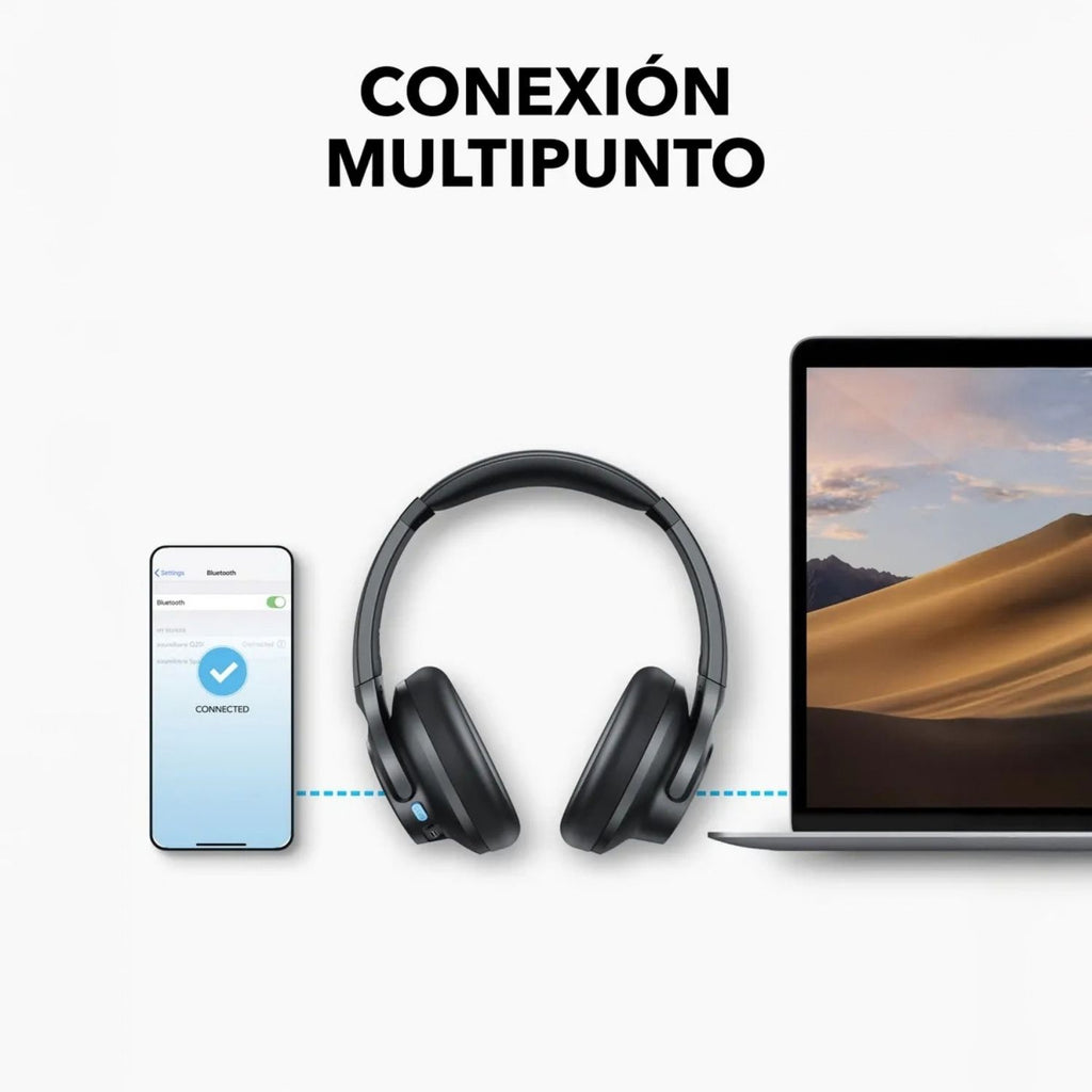 Audifonos Soundcore by Anker Q11i Over Ear Bluetooth 5.3 Hi-Res Audio BassUp 60 Horas Multipunto Gris Oscuro Original