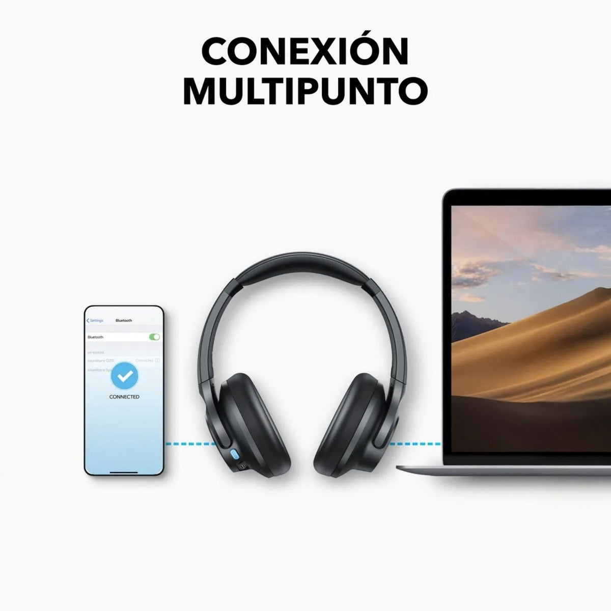 Audifonos Soundcore by Anker Q11i Over Ear Bluetooth 5.3 Hi-Res Audio BassUp 60 Horas Multipunto Gris Oscuro Original