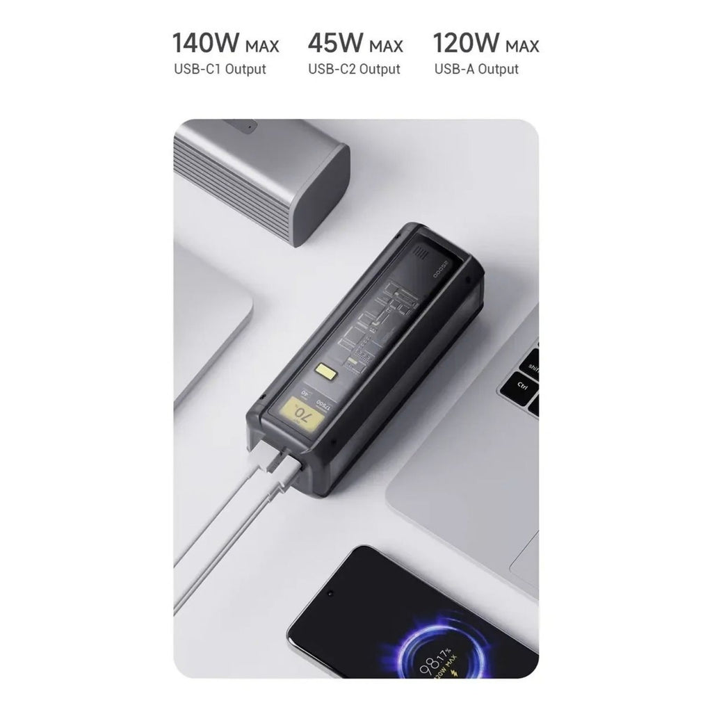 Batería Portátil Xiaomi HyperCharge 212W 25000mAh USB-C 140W USB-A 120W Pantalla LCD Diseño Transparente Negro Original