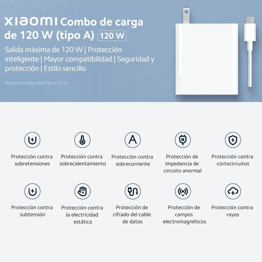 Cargador Xiaomi 120W + Cable Tipo C Carga Rapida Blanco