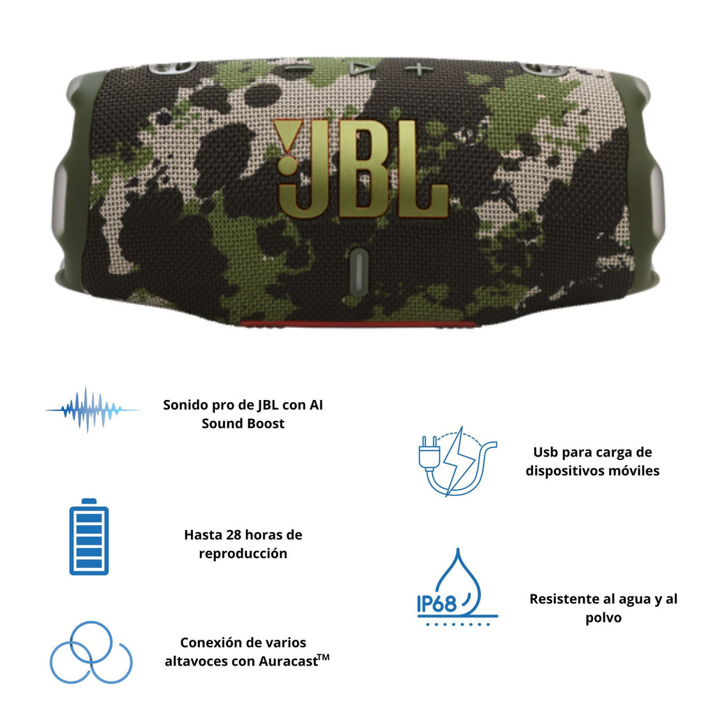 Parlante JBL Charge 6 Potente IP68 Powerbank Bluetooth 28 hrs Camuflado