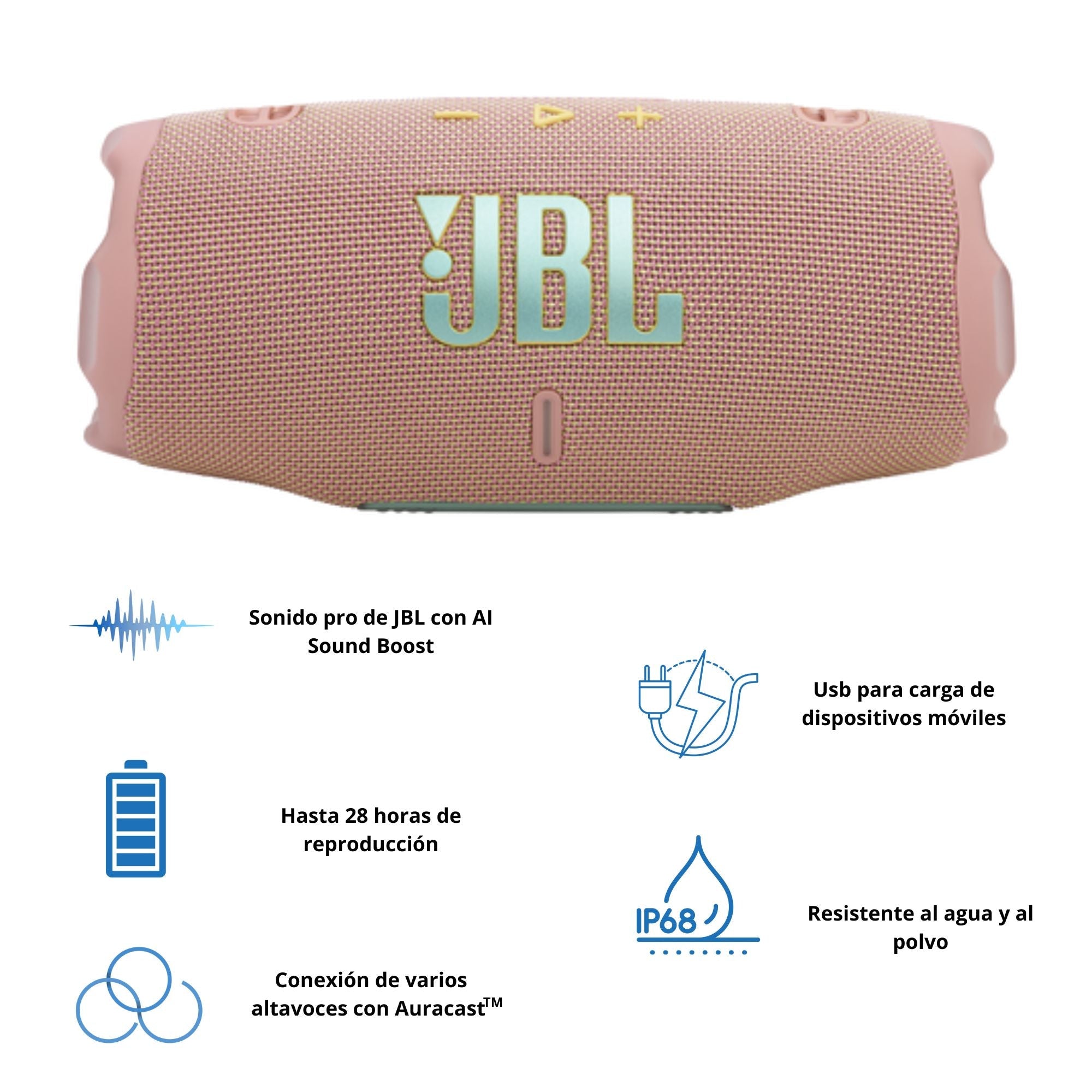 Parlante JBL Charge 6 Potente IP68 Powerbank Bluetooth 28 hrs Rosa