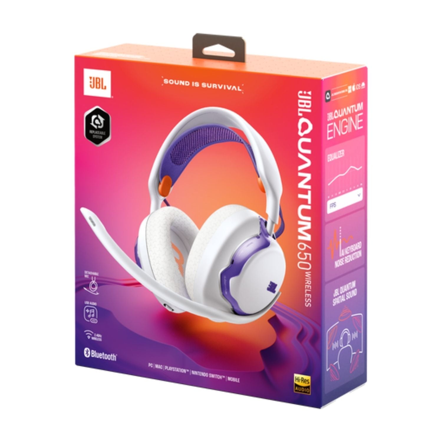 Audifonos Gamer JBL Quantum 650 Inalambrico Bluetooth 5.3 Sonido Espacial 45 Horas Blanco