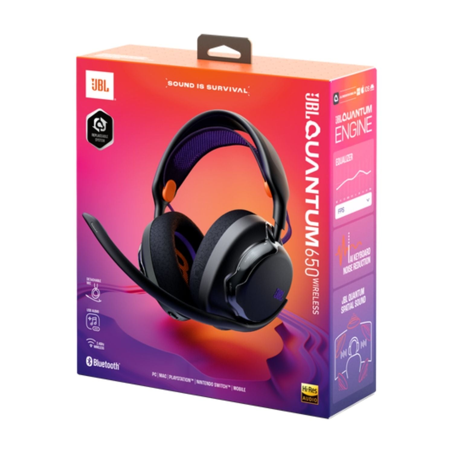 Audifonos Gamer JBL Quantum 650 Inalambrico Bluetooth 5.3 Sonido Espacial 45 Horas Negro