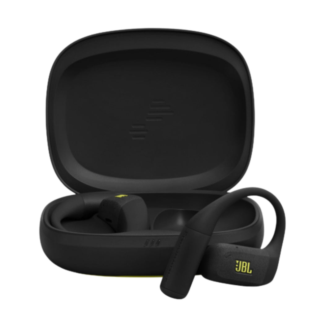 Audífonos deportivos JBL Endurance Zone negros en caja, vista frontal diagonal
