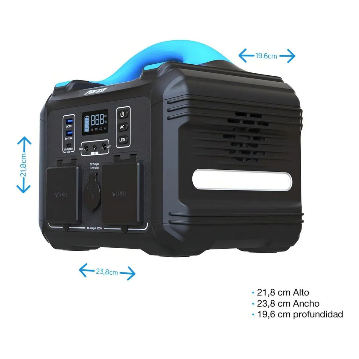 Planta Eléctrica Portátil Forza FPP-T300 Titan 300W Batería LiMnFePO4 2AC 6DC Lámpara LED Solar MPPT Negro Original + Accesorio de Regalo
