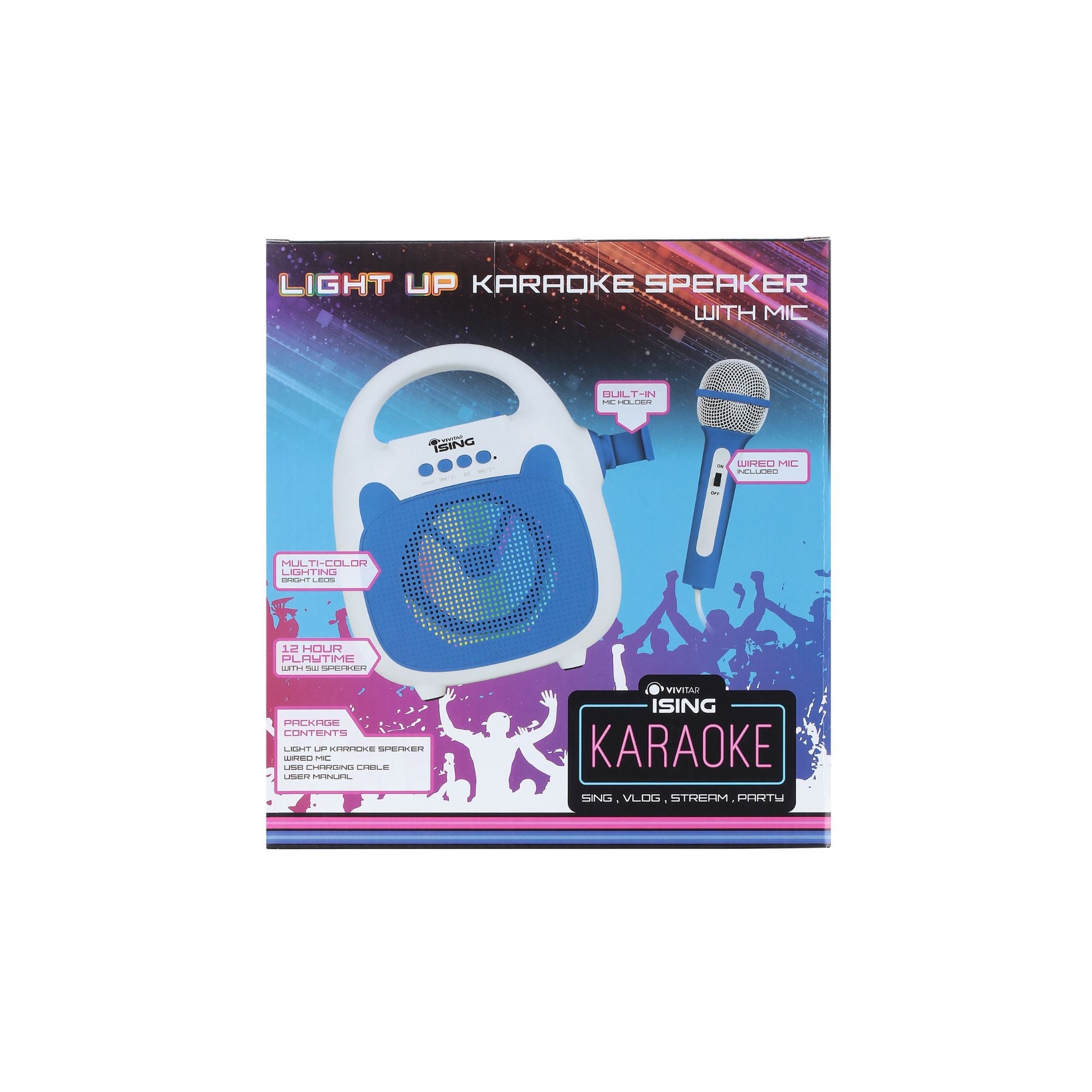 Parlante Karaoke Vivitar con Luz LED Hasta 12 hrs Color Azul