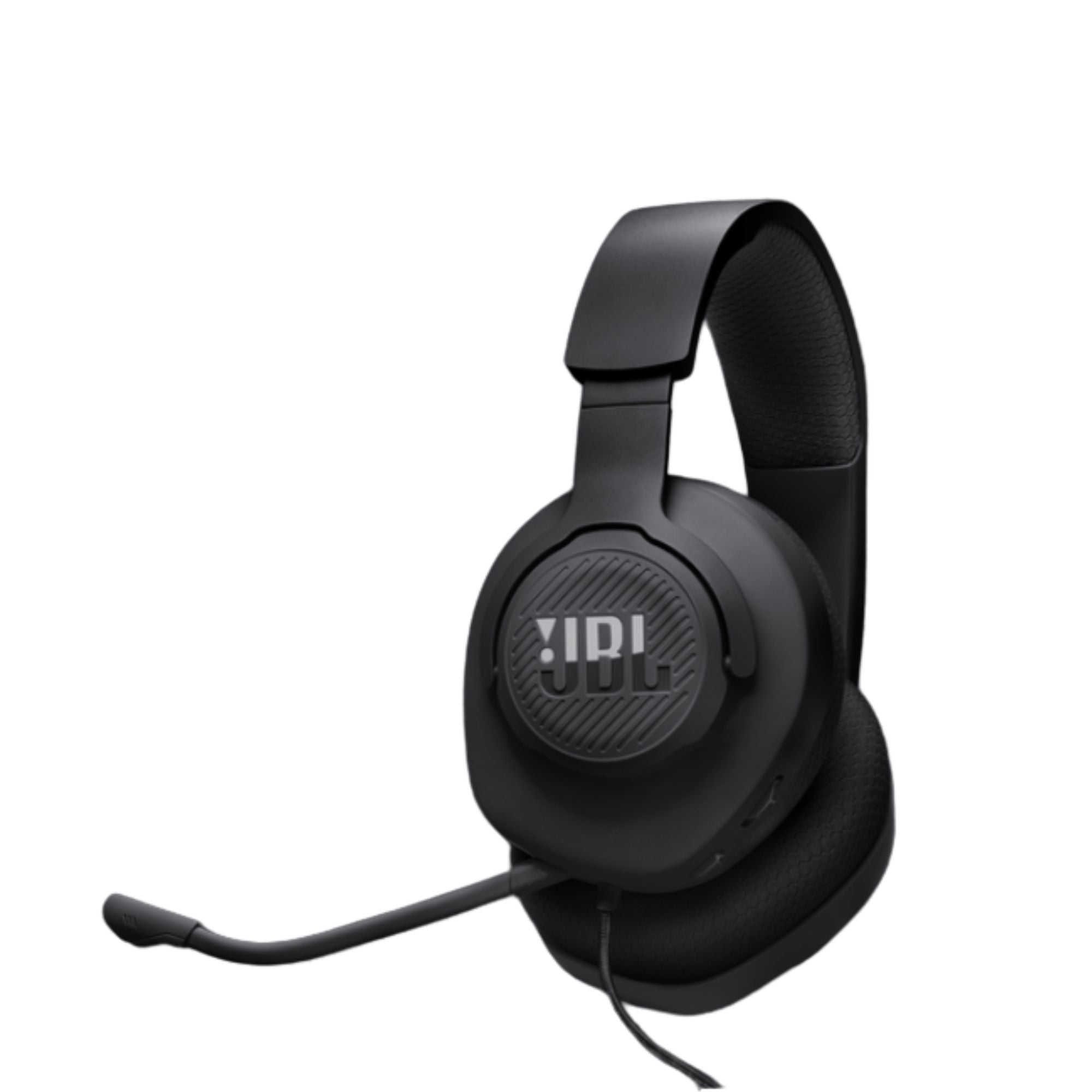 Audífonos gamer JBL Quantum 100 M2 negros con micrófono en caja vista diagonal