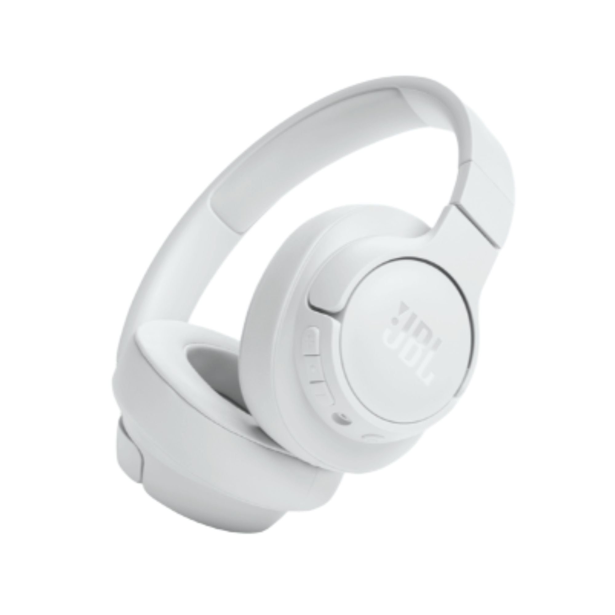 Audífonos JBL Tune 720BT blancos en vista diagonal con caja y cables incluidos