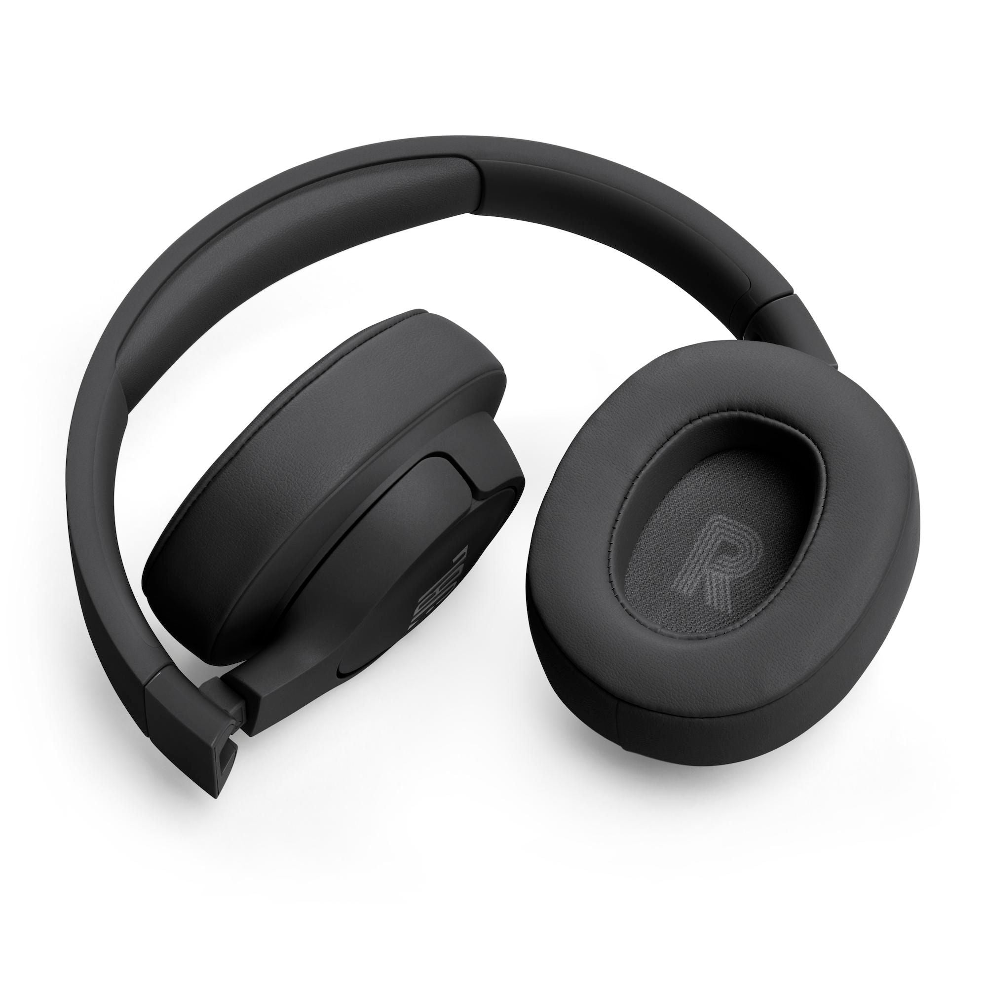 Audífonos JBL negros de diadema con almohadillas acolchadas en vista superior diagonal
