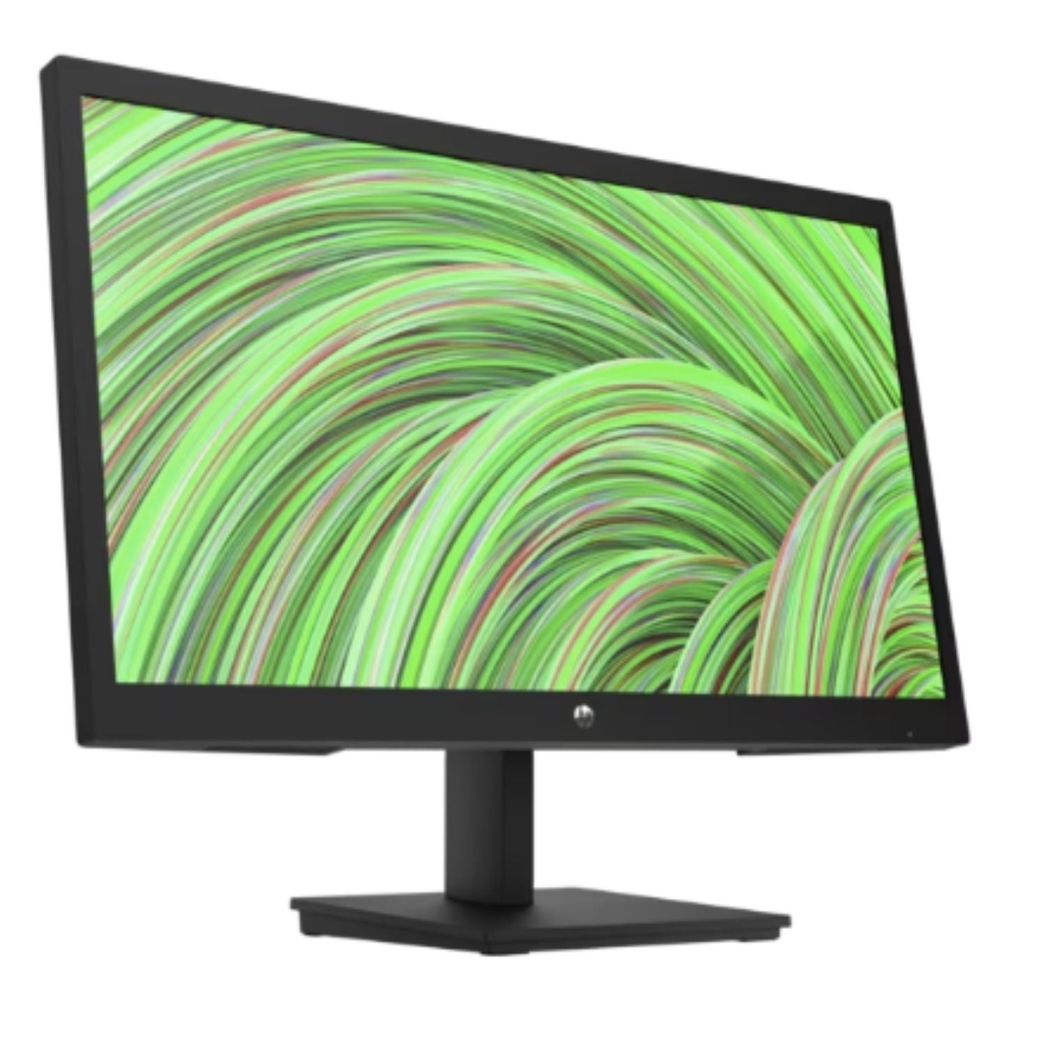 Monitor HP negro visto desde atrás con soporte central y panel posterior rectangular