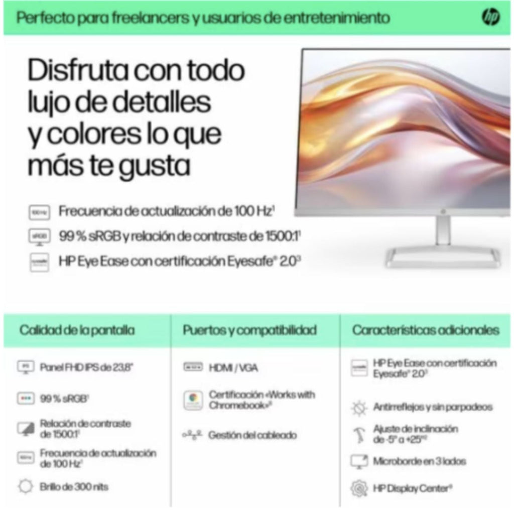 Monitor HP 524SF 23.8" Full HD 100 Hz IPS Plateado
