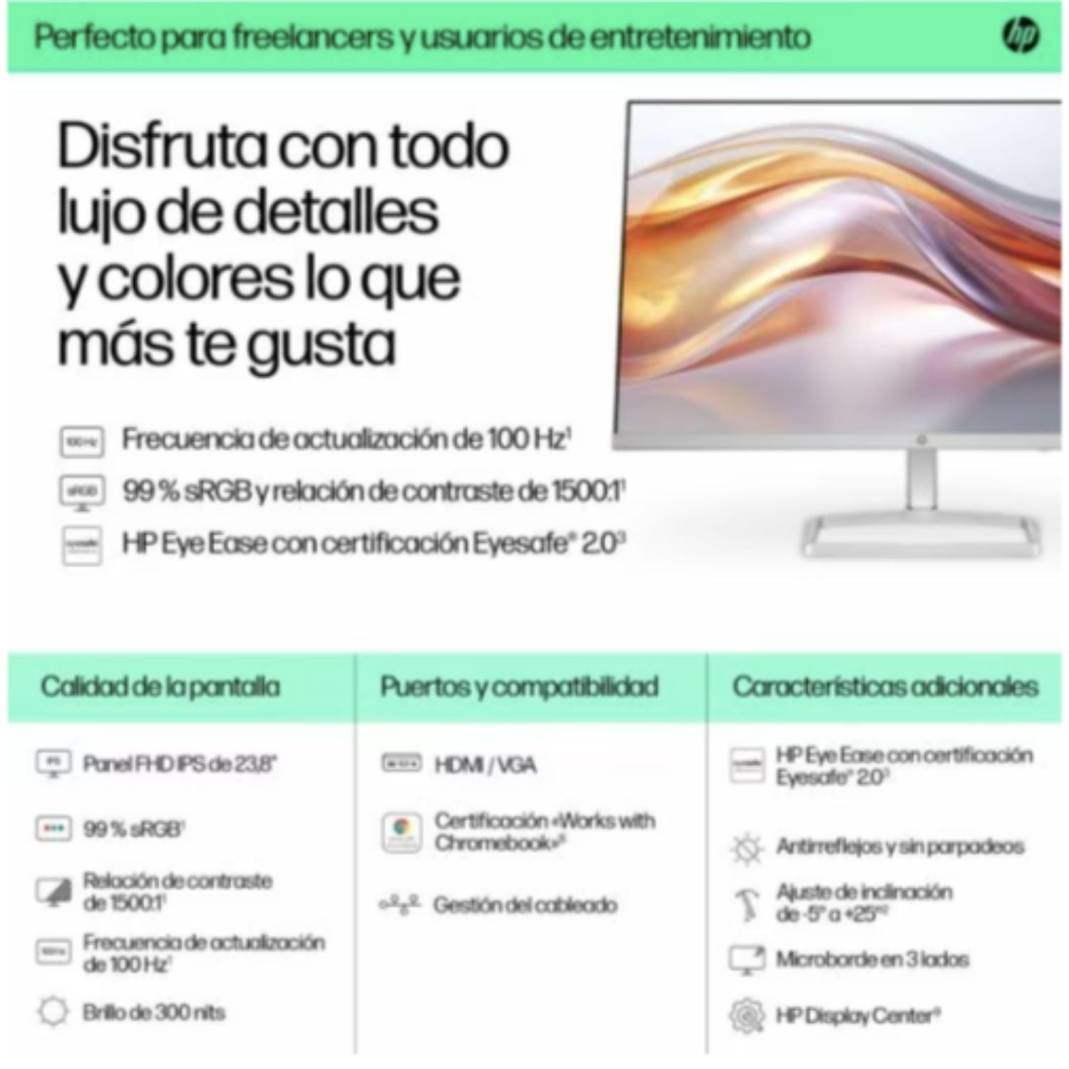 Monitor HP 524SF 23.8" Full HD 100 Hz IPS Plateado