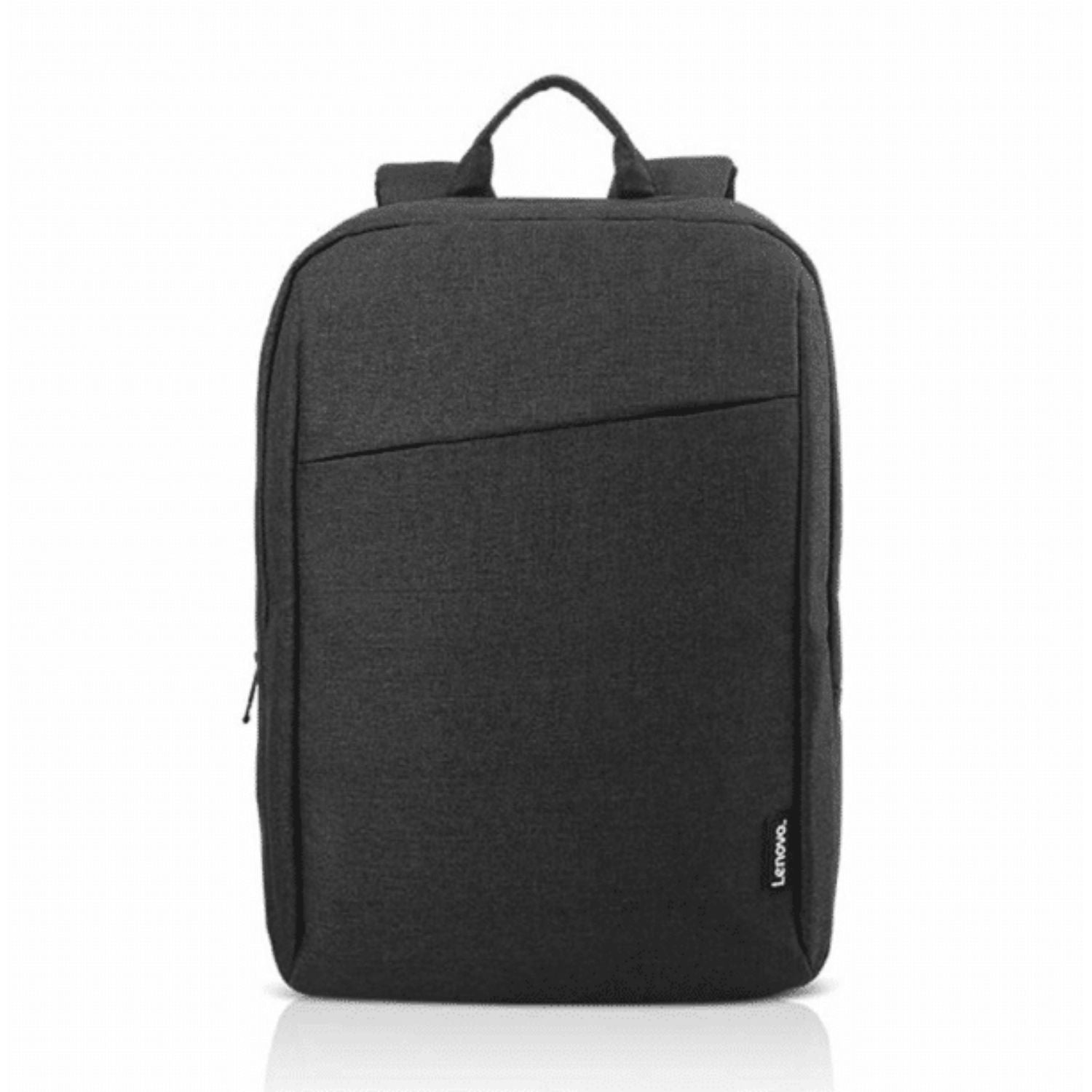 Mochila gris para portátil abierta con interior azul y compartimentos en vista diagonal