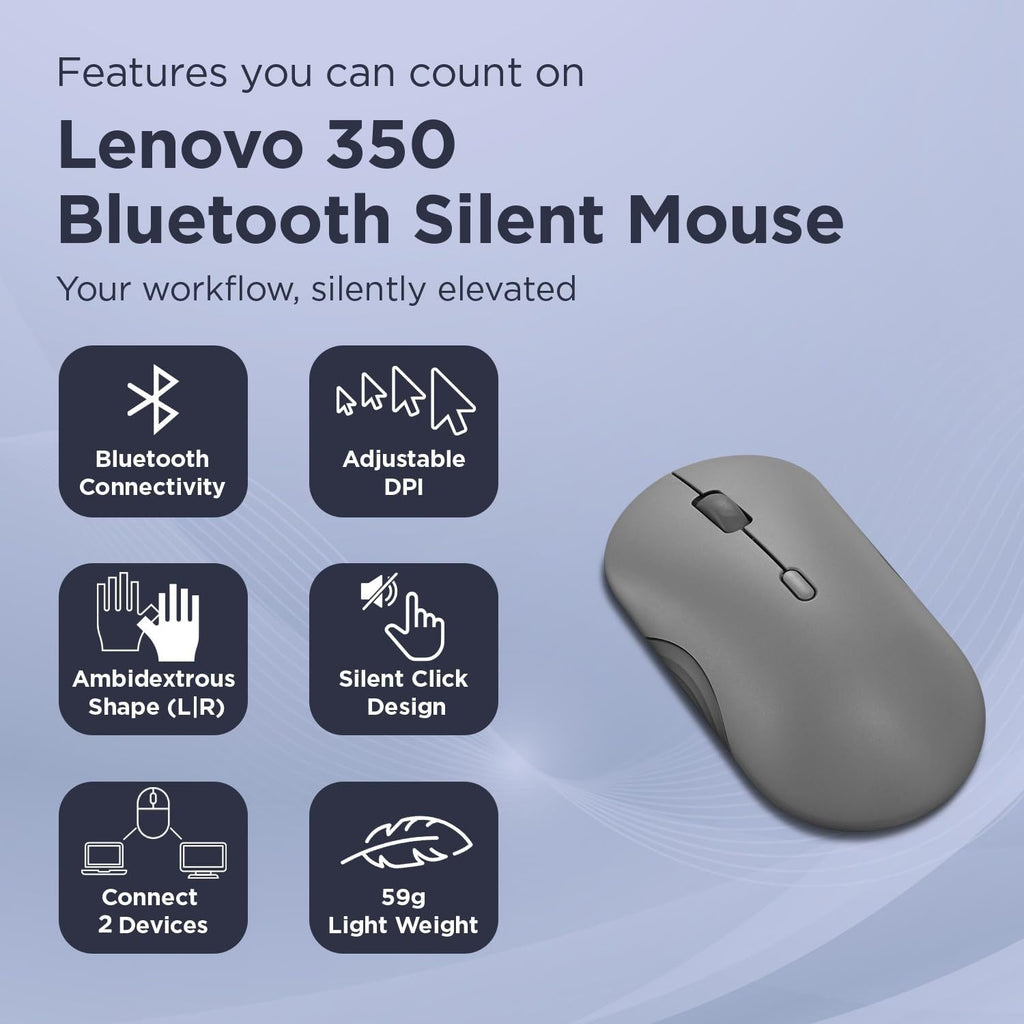 Mouse Lenovo 350 Bluetooth 5.3 Silencioso Ambidiestro 36 Meses Bateria Gris Original