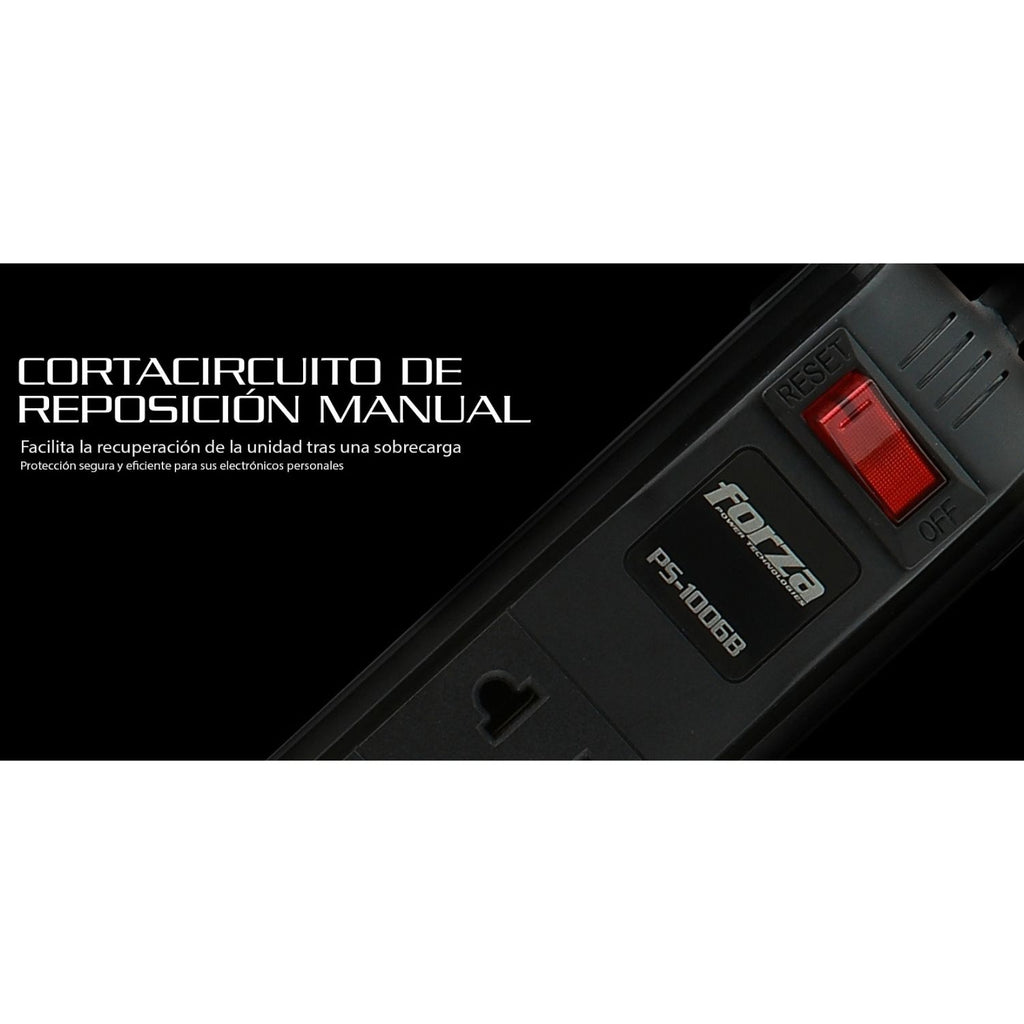 Regleta Forza PS-1006B 110/220V 6 Tomas NEMA Cable 3 Metros 1680W Breaker Interruptor Iluminado Negro Original