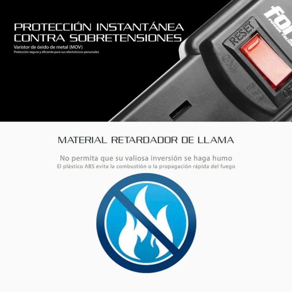 Regleta Forza PS-611UL 110V 6 Tomas NEMA Breaker Térmico Montaje Pared Escritorio Cable 90cm Negro Original