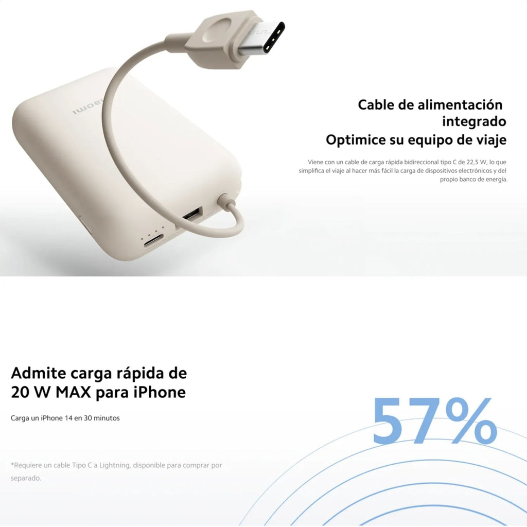 Xiaomi Bateria Cargador Portatil 10.000 mAh con Cable Tipo C Integrado 22.5 W
