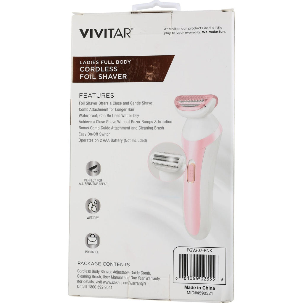 Afeitadora Corporal Inalambrica Vivitar PGV207 Portatil Funciona en seco y humedo Rosa