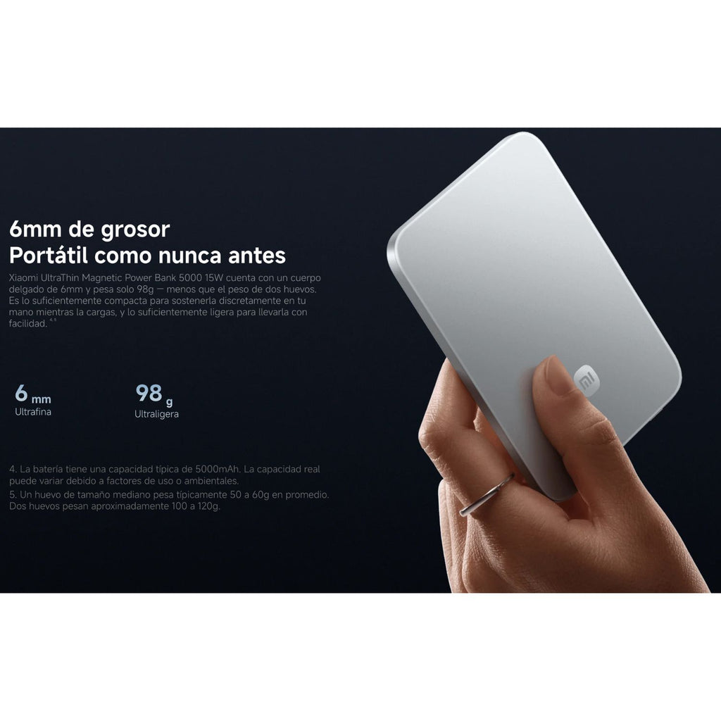 Batería Portátil Xiaomi UltraThin Magnetic Power Bank 5000mAh 15W Carga Magnética Inalámbrica – 6mm 98g