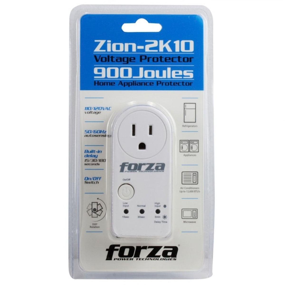 Protector de Voltaje Forza Zion-2K10B 120V 900J 1 Toma NEMA Protección Sobretensión Brownout Blanco Original