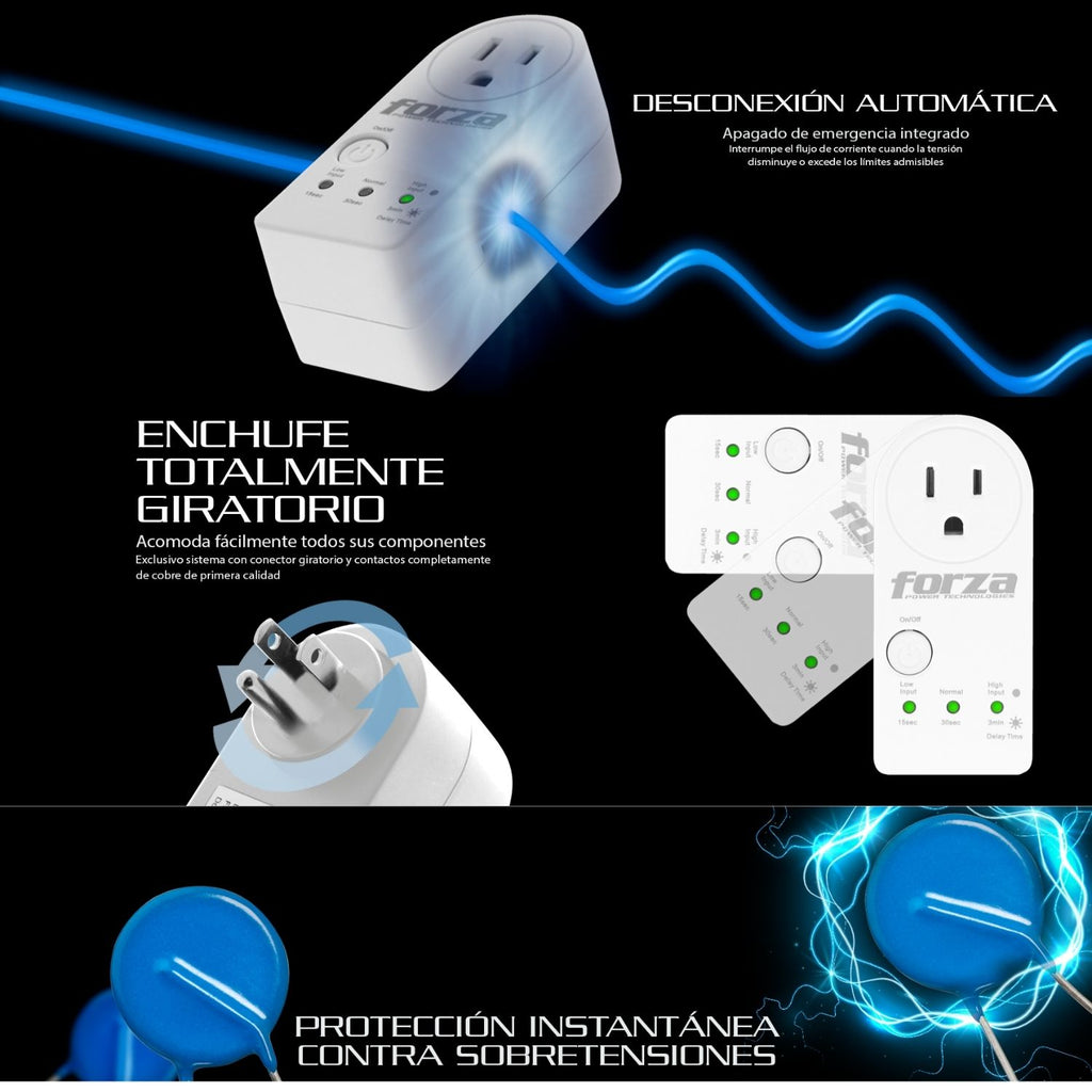Protector de Voltaje Forza Zion-2K10B 120V 900J 1 Toma NEMA Protección Sobretensión Brownout Blanco Original
