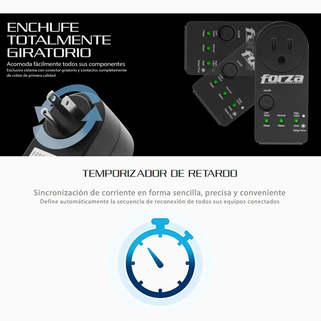 Protector de Voltaje Forza Zion-2K10N 120V 900J 1 Toma NEMA RJ45 Protección Voltaje y Datos Negro Original