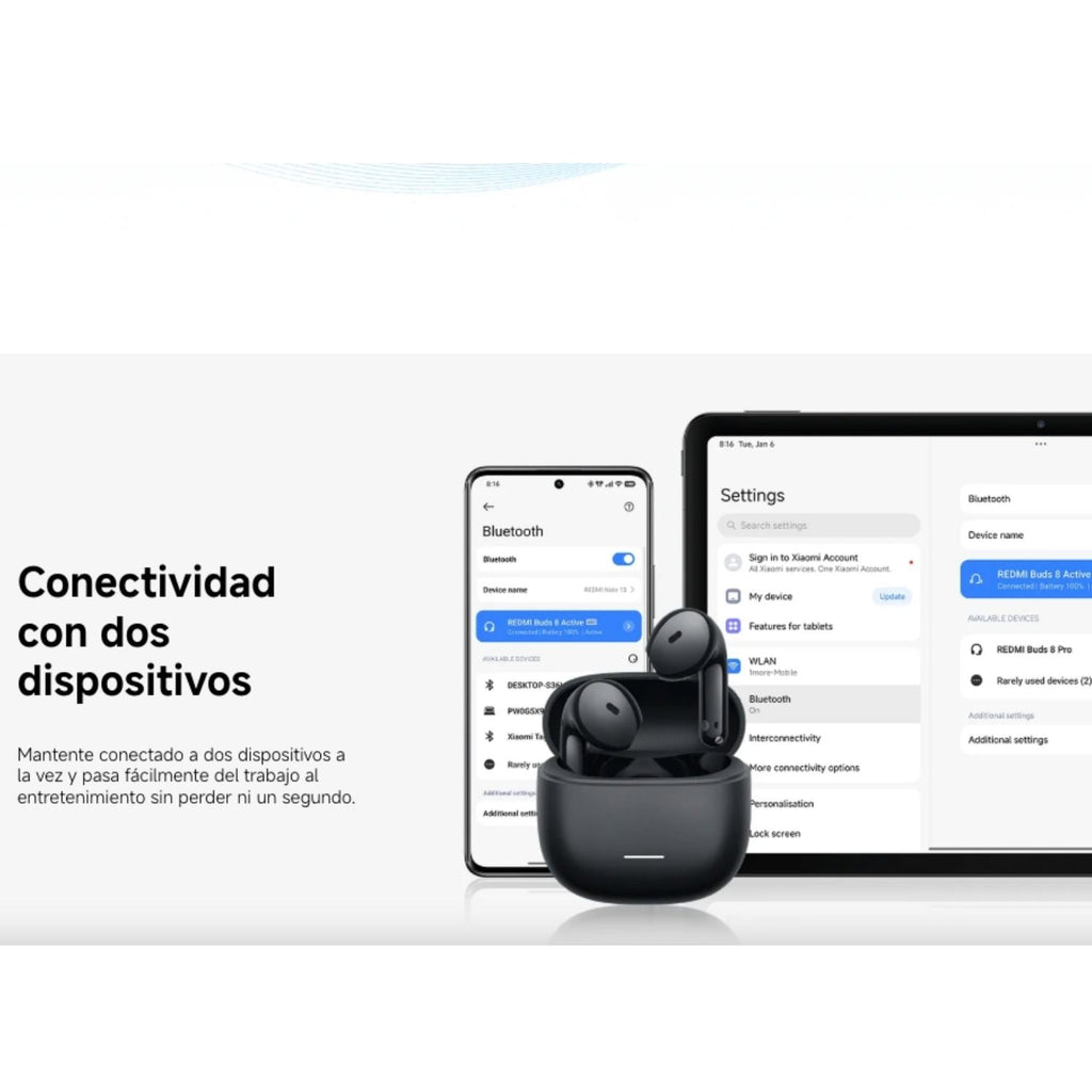 Audífonos Inalámbricos Xiaomi Redmi Buds 8 Active Bajos Potentes Hasta 37 Hrs Negro
