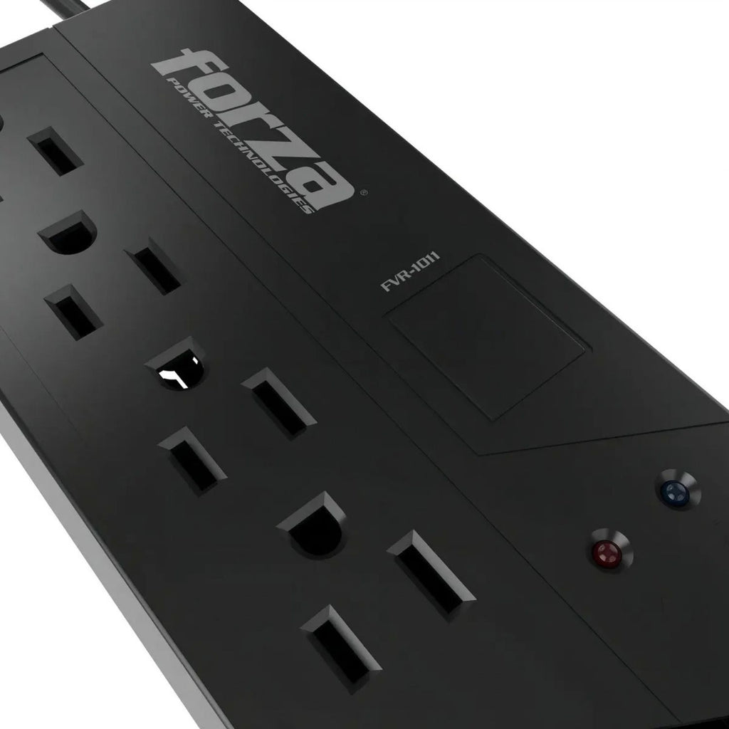 Regulador de Voltaje Forza FVR-1011 AVR 1000VA 500W 115V 4 Tomas NEMA Protección Brownout Negro Original