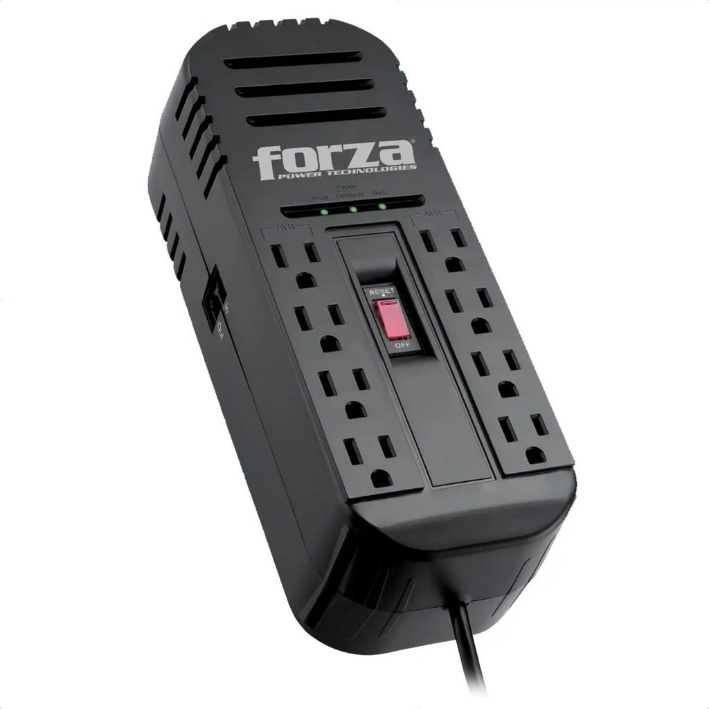 Regulador de Voltaje Forza FVR-2201 AVR 2200VA 1100W 115V 8 Tomas NEMA Protección Brownout Negro Original