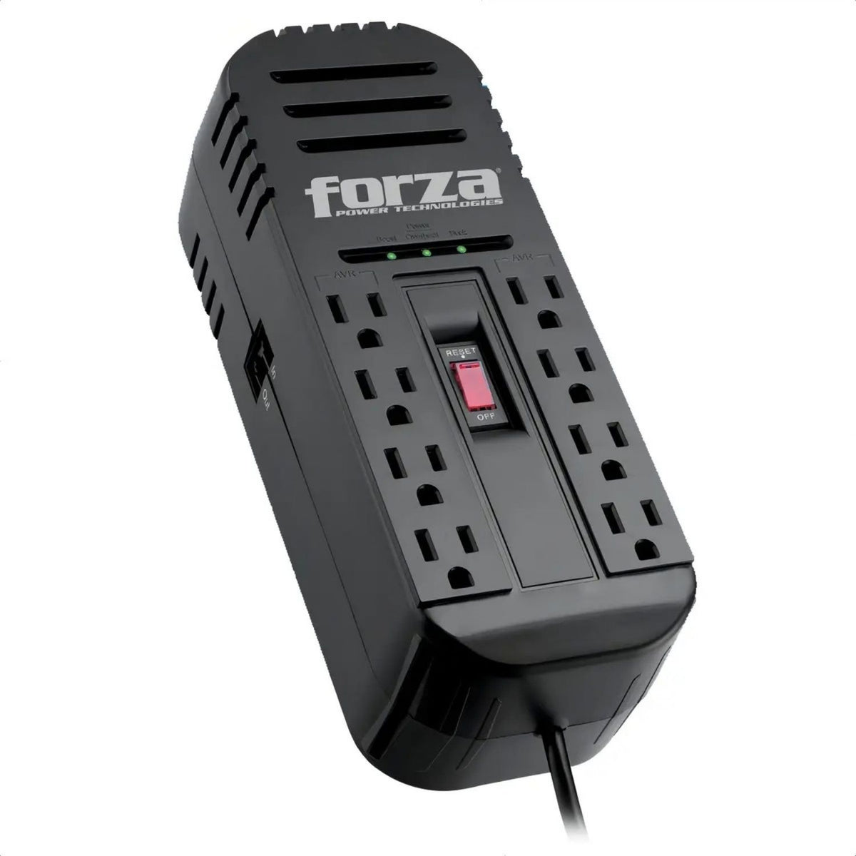 Regulador de Voltaje Forza FVR-2201 AVR 2200VA 1100W 115V 8 Tomas NEMA Protección Brownout Negro Original