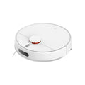 Robot aspirador Xiaomi blanco en vista diagonal con sensor superior y cepillo Vivitar rosa