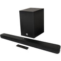 Parlante JBL negro con vistas frontal y trasera, woofer y puerto bass reflex