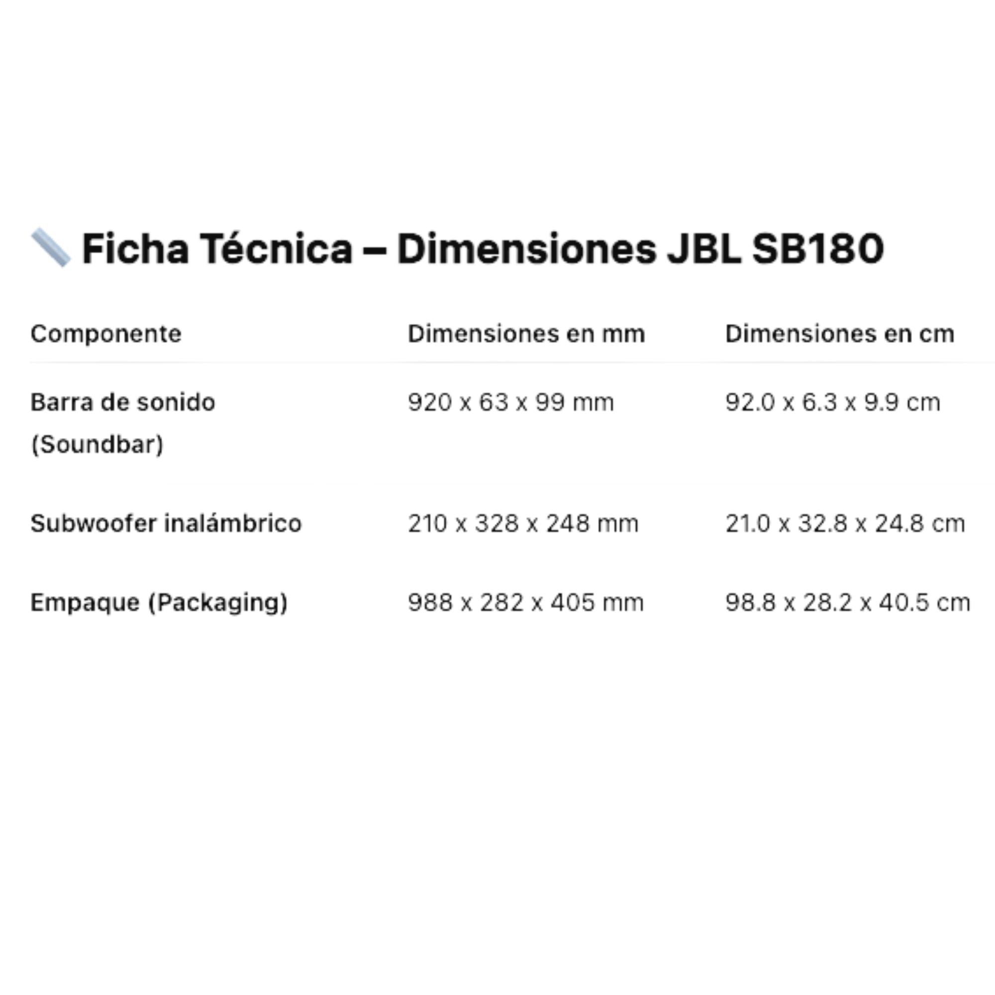 JBL Barra de Sonido SB180 110 W Bluetooth Subwoofer Negro