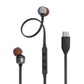Audífonos JBL Tune 310C USB C con cable negro y caja blanca en vista diagonal