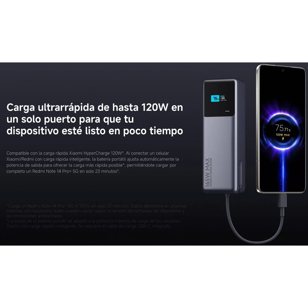 Bateria Xiaomi 165W 10.000 mAh Cable Tipo C Integrado Gris