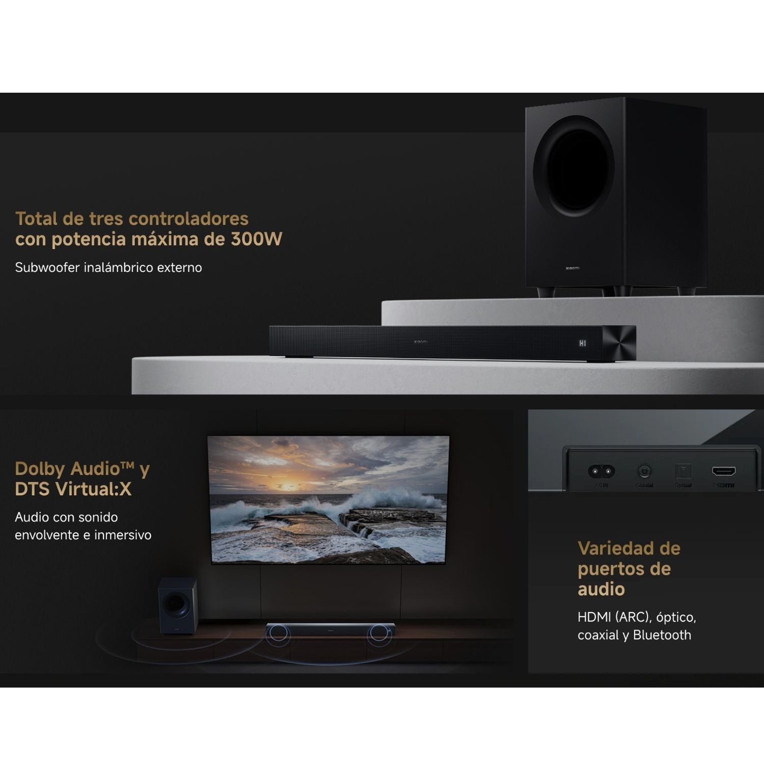 Xiaomi Soundbar Pro 2.1ch Cine en tu hogar 300W Subwoofer Inalambrico Bluetooth